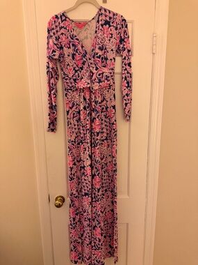 Lilly Pulitzer Long Sleeve Pink Floral Maxi Dress Size XS